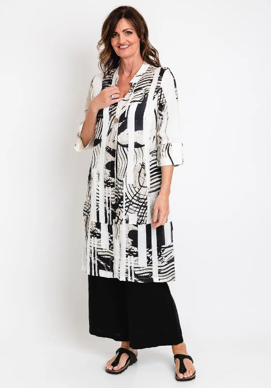 Jackets Hooded-Ever Sassy Printed Long Linen Jacket, Sandstorm