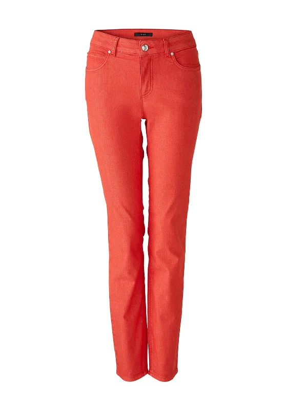 Straight Leg Pants-Oui Baxtor Mid Rise Slim Fit Jegging Trouser, Aura Orange