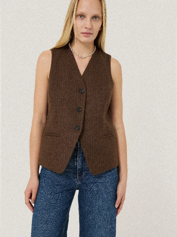 Jackets Streetwear-Wool Pinstripe Waistcoat | Brown