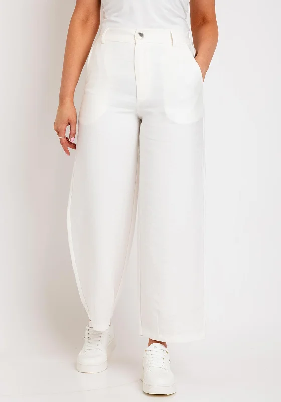 Summer Pants-Naya Wide Leg with Tuck Hem Trousers, White