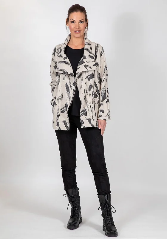 Jackets Sustainable-Inco Abstract Print Fold Over Collar Jacket, Stone