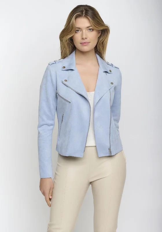 Jackets Blue-Rino & Pelle Balou Faux Suede Biker Jacket, Light Blue