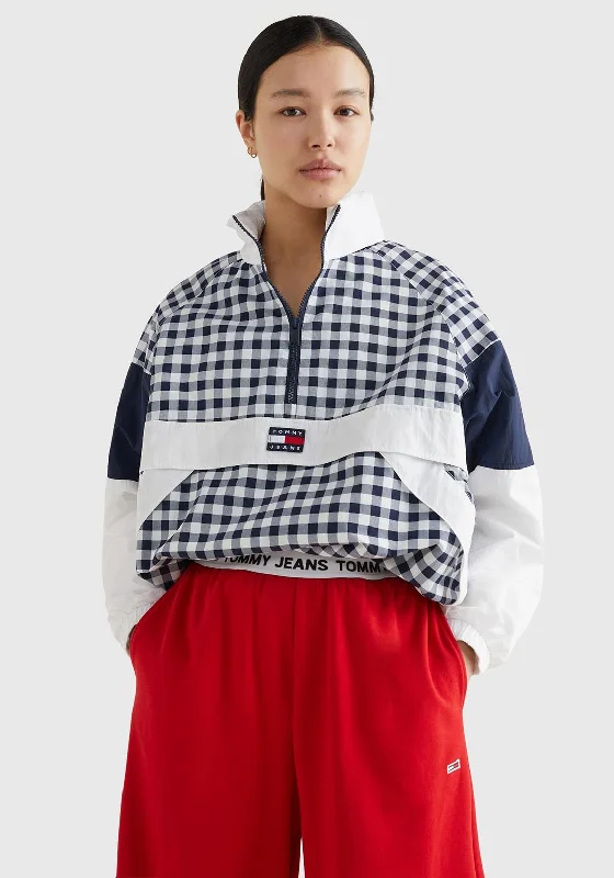 Jackets Soccer-Tommy Jeans Womens Gingham Light Jacket, Twilight Navy