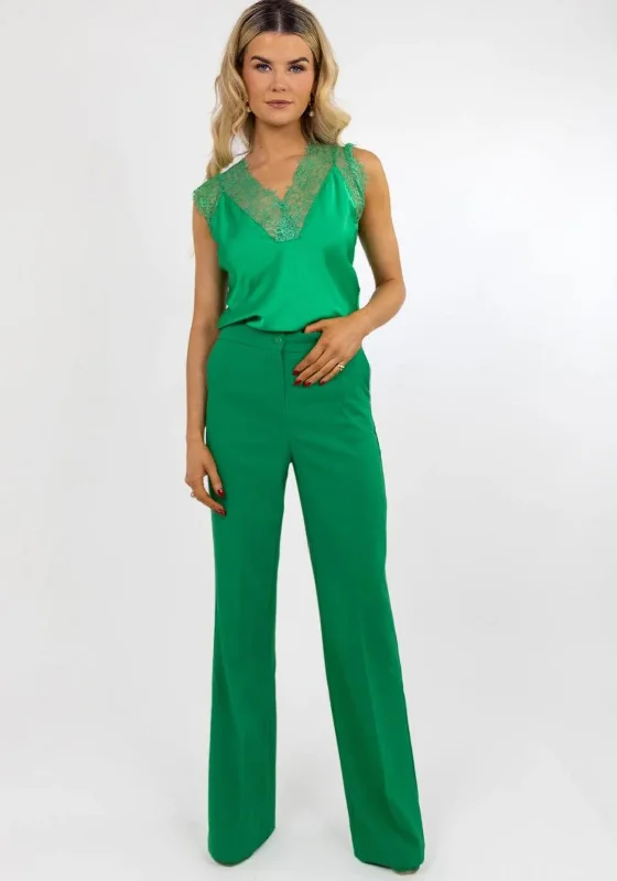 Motorcycle Pants-Kate & Pippa Palermo Wide Leg Trousers, Emerald Green