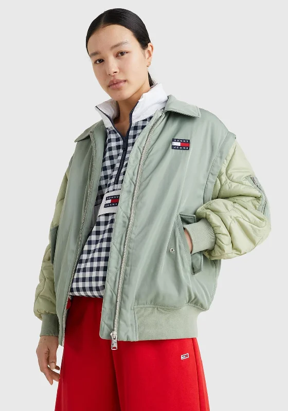 Jackets Tennis-Tommy Jeans Womens Zip Off Sleeve Bomber Jacket, Dusty Sage