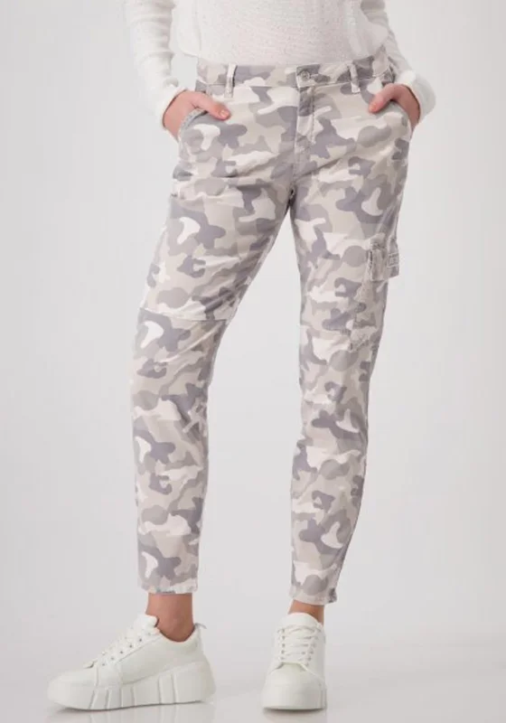 Flight Attendant Pants-Monari Camouflage Slim Leg Trousers, Beige