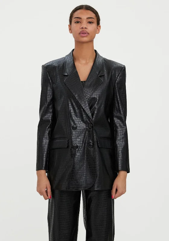 Jackets Superhero-Vero Moda Dareen Faux Croc Oversize Blazer, Black