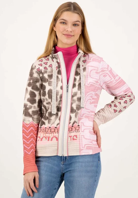 Jackets Travel-Just White Printed Jacket, Pink and Brown Multi