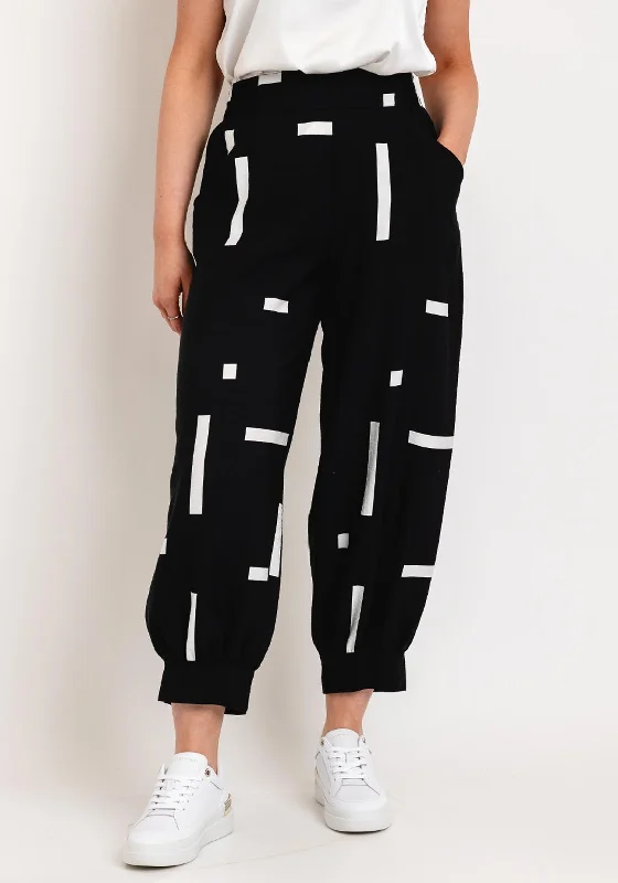 Hammer Loop Pants-My Soul Contrast Print Relaxed Cuff Trousers, Black & White