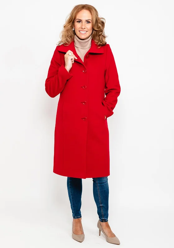 Jackets Esports-Christina Felix Peter Pan Collar Wool Long Coat, Candy Red