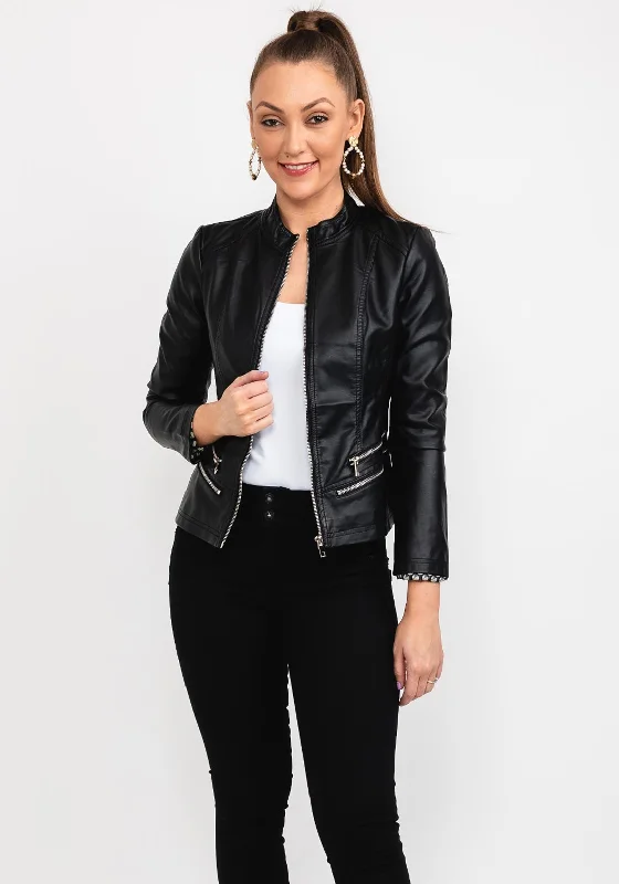 Jackets Cycling-Seventy1 Faux Leather Biker Jacket, Black