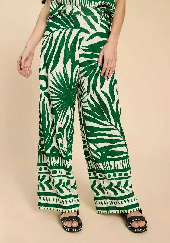 Winter Pants-White Stuff Lucinda Eco Vero Wide Trousers, Green Print