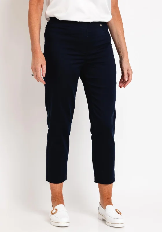 Travel Pants-Robell Bella 09 Slim Cropped Trousers, Navy