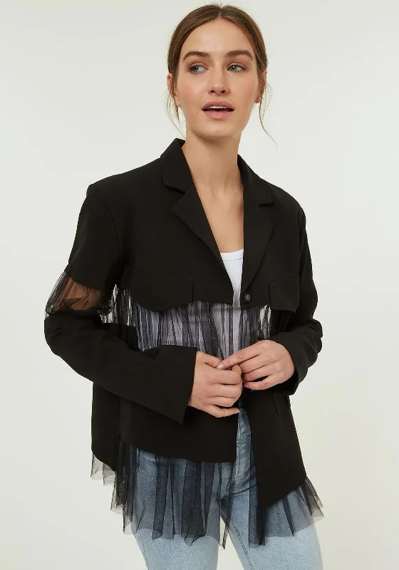 Jackets Premium-Jovonna Rainey Sheer Panel Jacket, Black