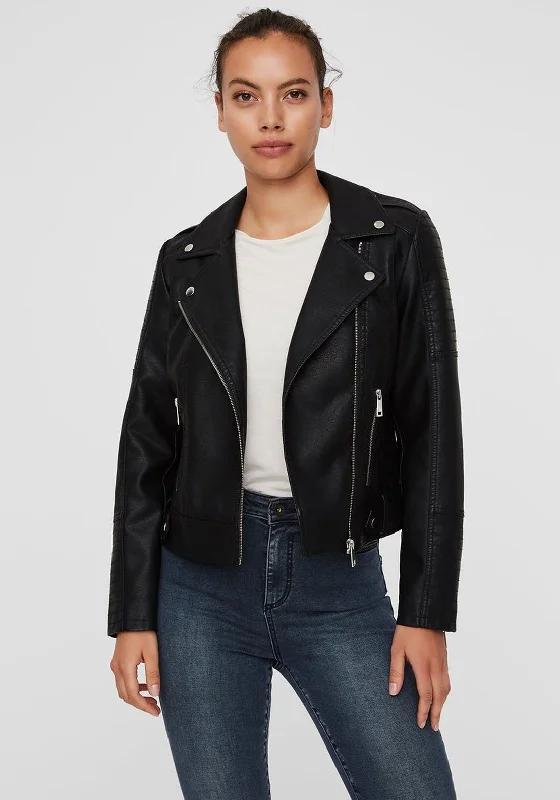 Jackets Faux Fur-Vero Moda Kerri Faux Leather Biker Jacket, Black