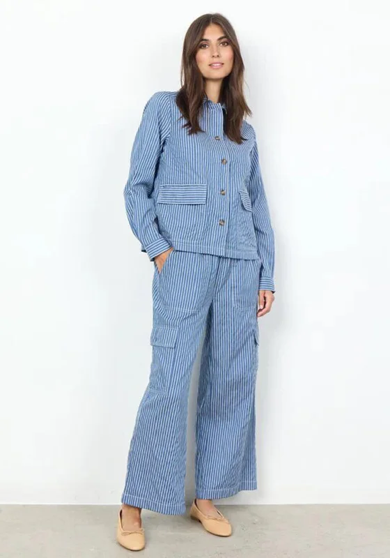 Grunge Pants-Soyaconcept Dily Pinstripe Cargo Style Trouser, Blue