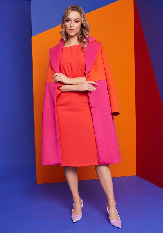 Jackets Sports Fan-Kate Cooper Colour Block Long Coat, Pink & Orange