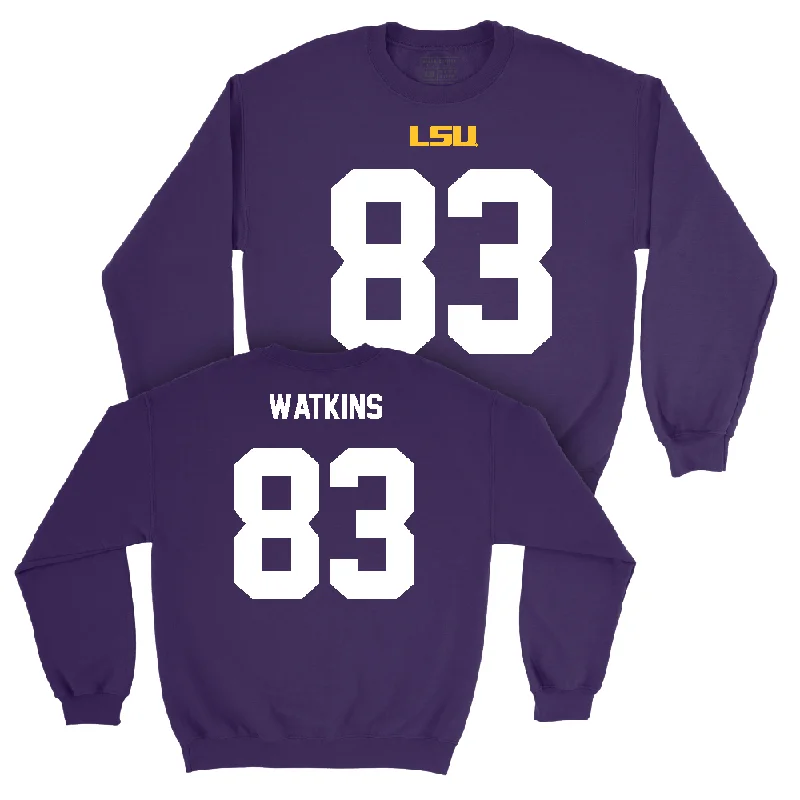 Long Sleeve Oversized-LSU Football Purple Shirsey Crew  - Jelani Watkins