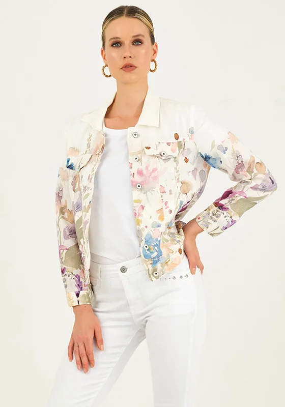 Jackets Fishing-Dolcezza Floral Print Linen Jacket, Off White Multi