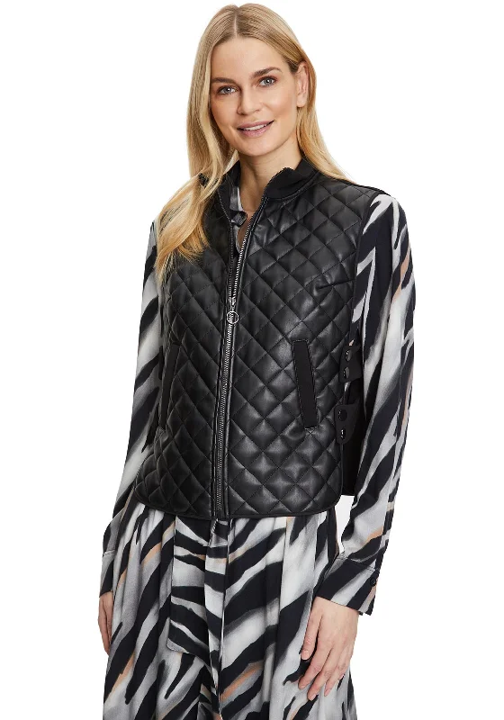 Jackets Soccer-Betty Barclay Quilted Faux Leather Front Gilet, Black