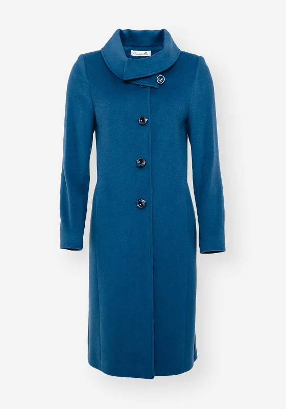 Jackets Quote-Christina Felix High Shawl Collar Wool Long Coat, Blueberry