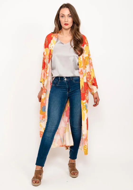 Jackets Letterman-Seventy1 One Size Long Floral Kimono, Orange