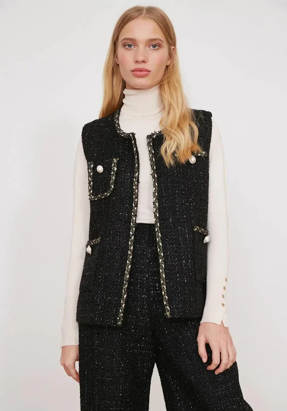 Jackets University-Jovonna Malak Tweed Sleeveless Jacket, Black