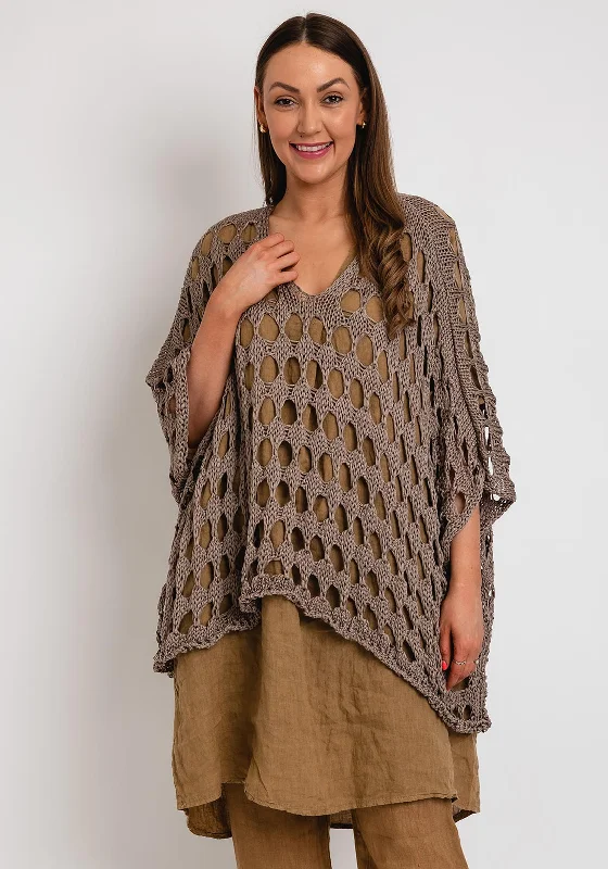 Jackets Puffer-The Serafina Collection One Size Crochet Cape, Taupe