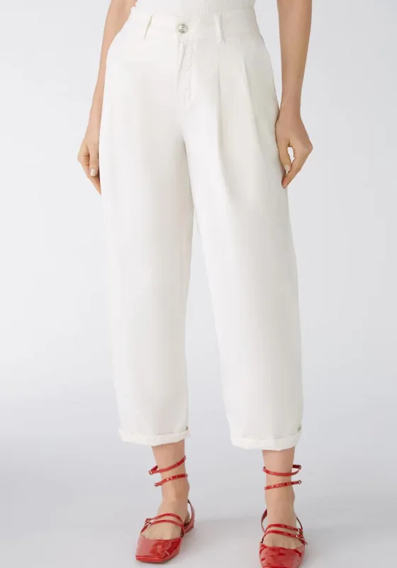 Soccer Pants-Oui Tapered Fit Cropped Trousers, Off White