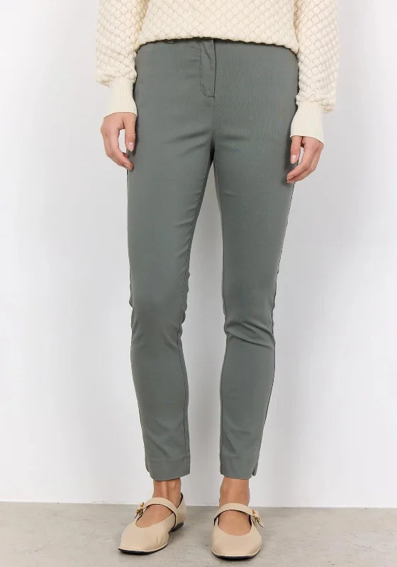 Utility Pants-Soyaconcept Lilly Mid Rise Slim Leg Trousers, Dusty Green