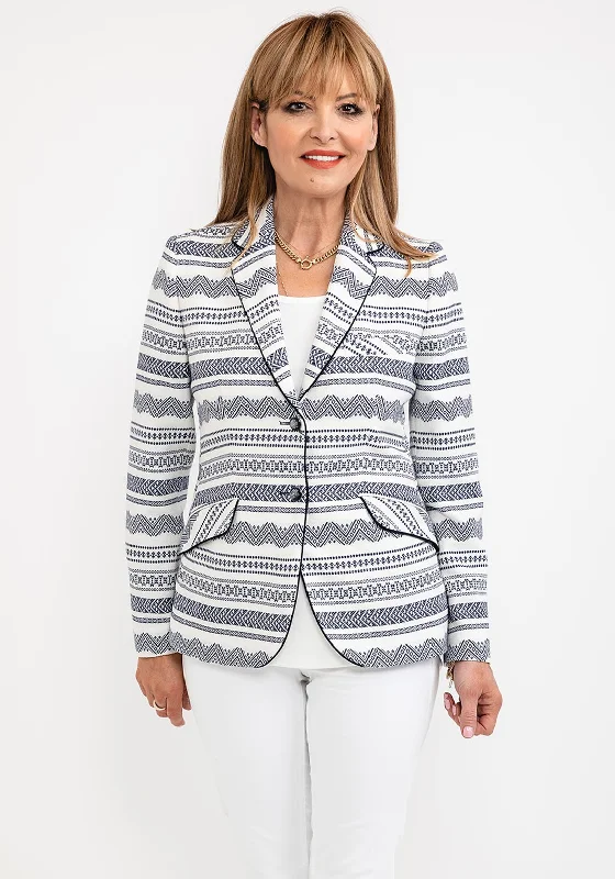 Jackets Hardshell-Bariloche Costa Patterned Blazer, Navy & Off White