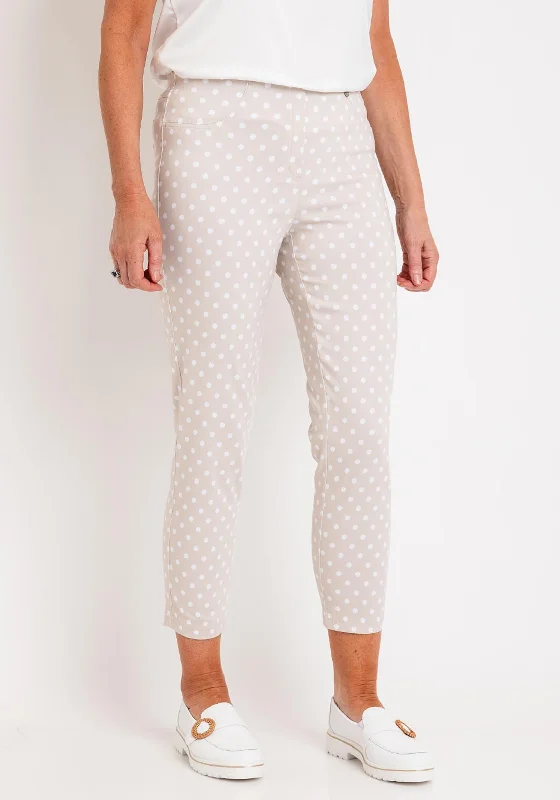 Commuter Pants-Robell Bella 09 Polka Dot Slim Cropped Trousers, Beige