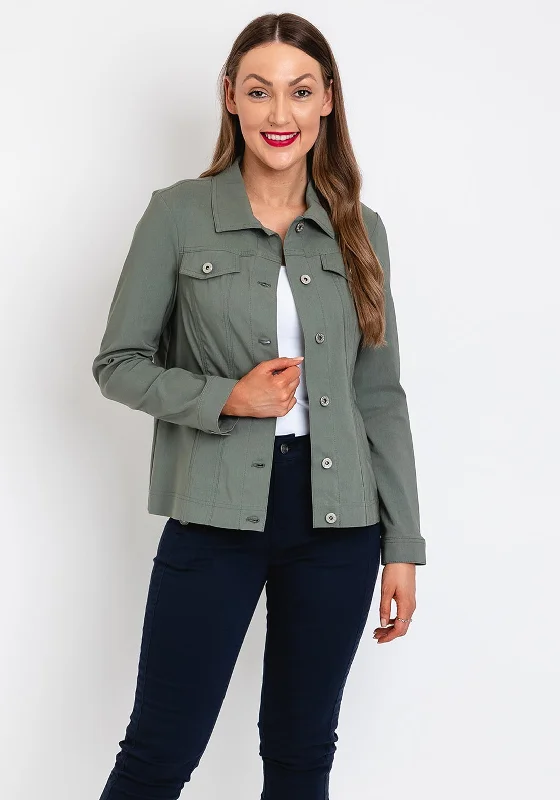 Jackets Business Casual-Robell Happy Denim Effect Jacket, Khaki