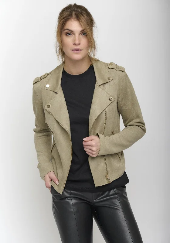 Jackets Navy-Rino & Pelle Balou Faux Suede Biker Jacket, Khaki