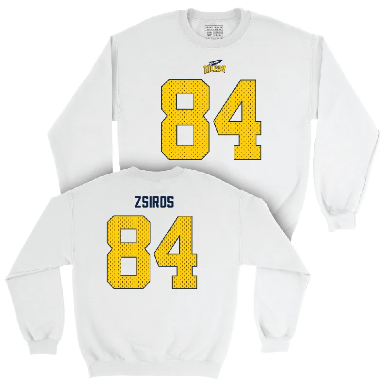 Long Sleeve Festival-Toledo Football White Blitz Crew - Thomas Zsiros | #84