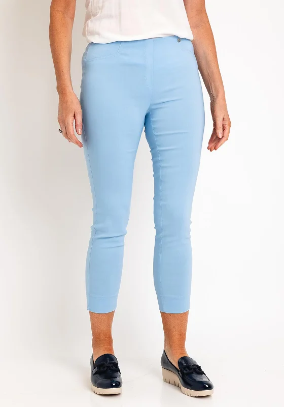 Heavyweight Pants-Robell Rose 09 Turn Up Ankle Grazer Trousers, Sky Blue