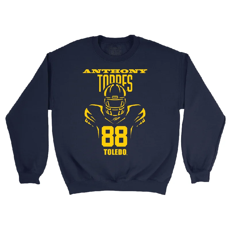 Long Sleeve Muscle Fit-Toldeo Football Navy End Zone Crew - Anthony Torres | #88