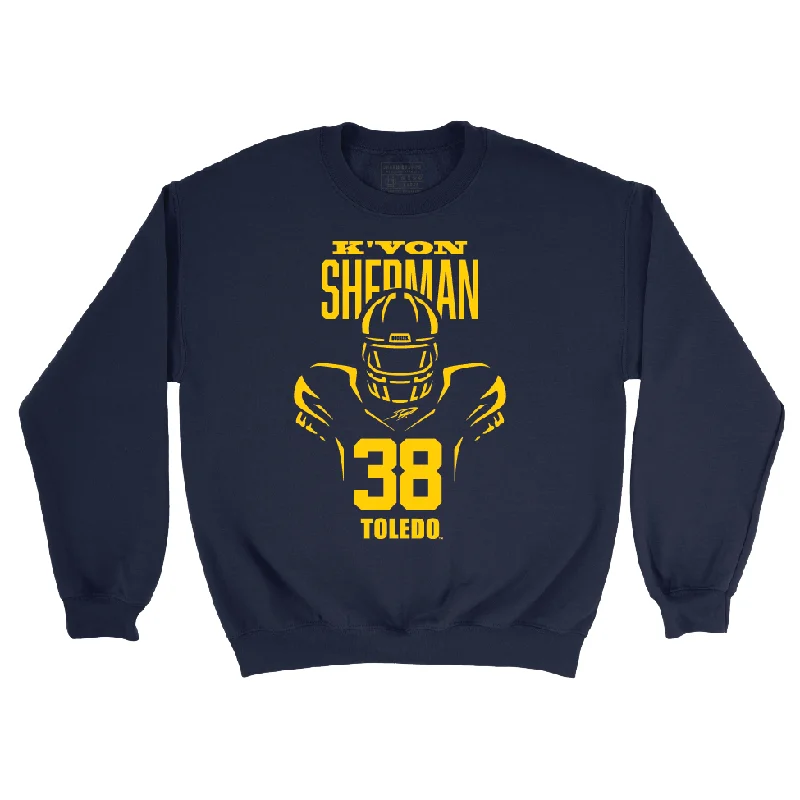 Long Sleeve Bulk Order-Toldeo Football Navy End Zone Crew - K’Von Sherman | #38