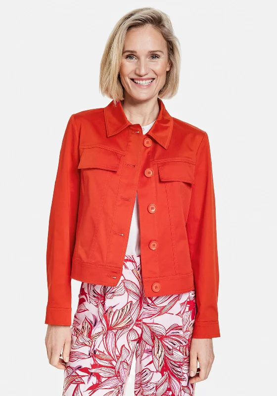 Jackets Streetwear-Gerry Weber Cotton Short Buttoned Jacket, Red