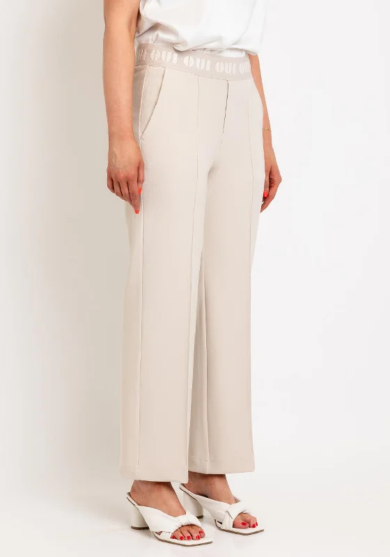 Belted Pants-Oui Logo Waist Straight Leg Trousers, Beige