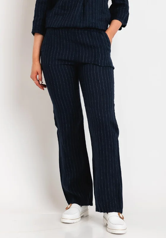 Western Pants-D.E.C.K By Decollage Pinstripe Straight Leg Linen Trouser, Navy