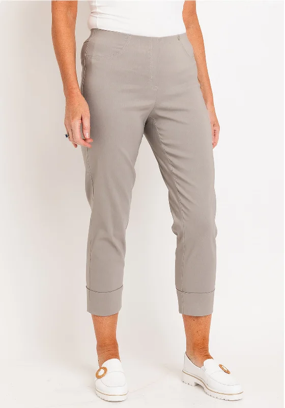 Casual Pants-Robell Bella 09 Turn Up Crop Trousers, Taupe