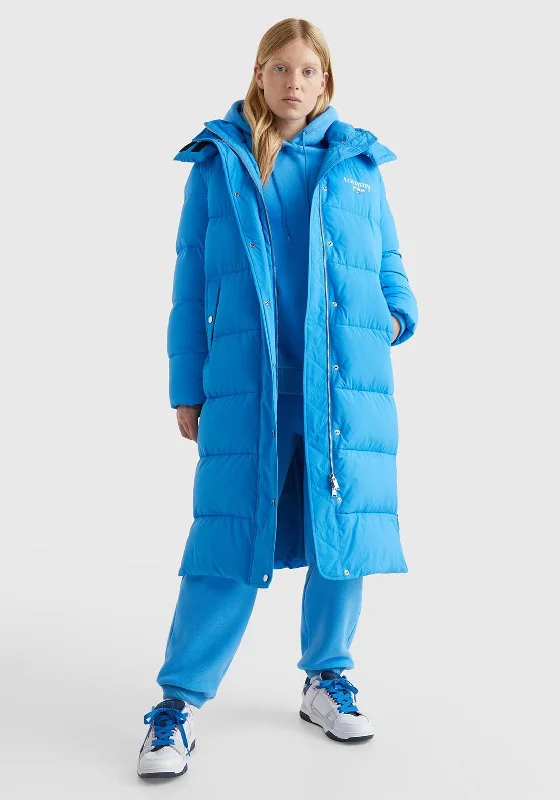 Jackets Movie-Themed-Tommy Jeans Womens Long Puffer Coat, Deep Sky Blue