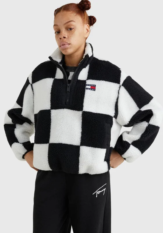 Jackets Punk-Tommy Jeans Womens Check Sherpa Jacket, Black & White