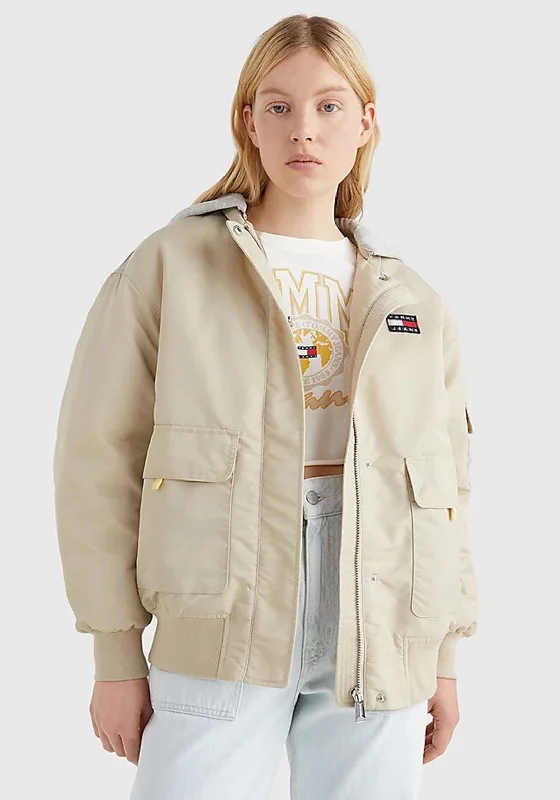 Jackets Classic-Tommy Jeans Womens Hooded Bomber Jacket, Savannah Sand