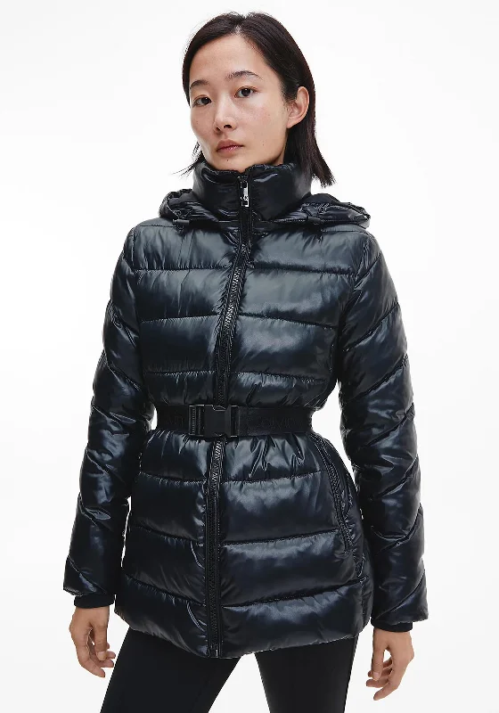 Jackets Grunge-Calvin Klein Womens Belted Quilted Jacket, Black