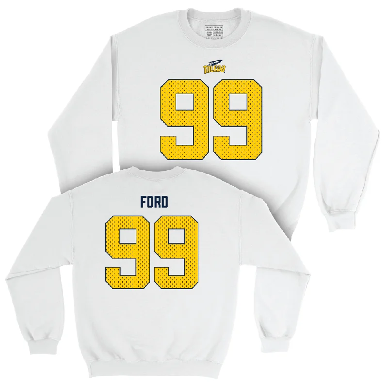 Long Sleeve Superhero-Toledo Football White Blitz Crew - Travion Ford | #99