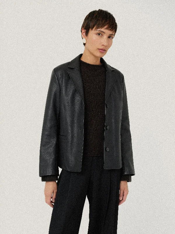 Jackets Down-Leather Tailored Blazer | Black