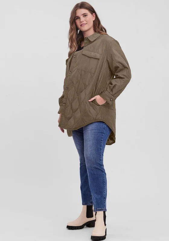 Jackets Snowboarding-Vero Moda Curve Simone Lightweight Shirt Jacket, Khaki