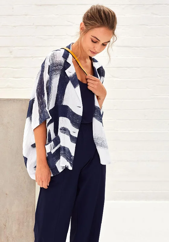 Jackets Sherpa-Naya Oversize Print Linen Jacket, French Navy & White